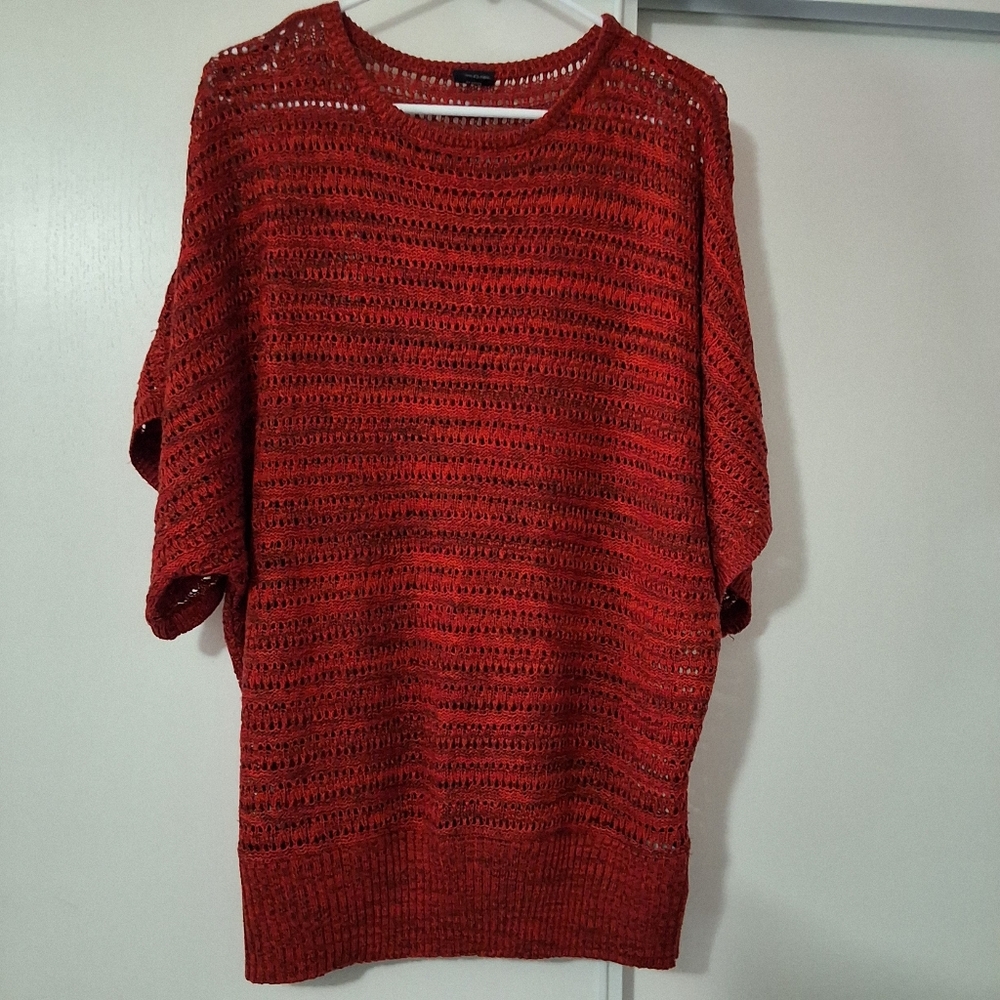 Faded Glory Red / Black Raglan Sleeve Open Weave Stretch Knit Sweater Size 1X